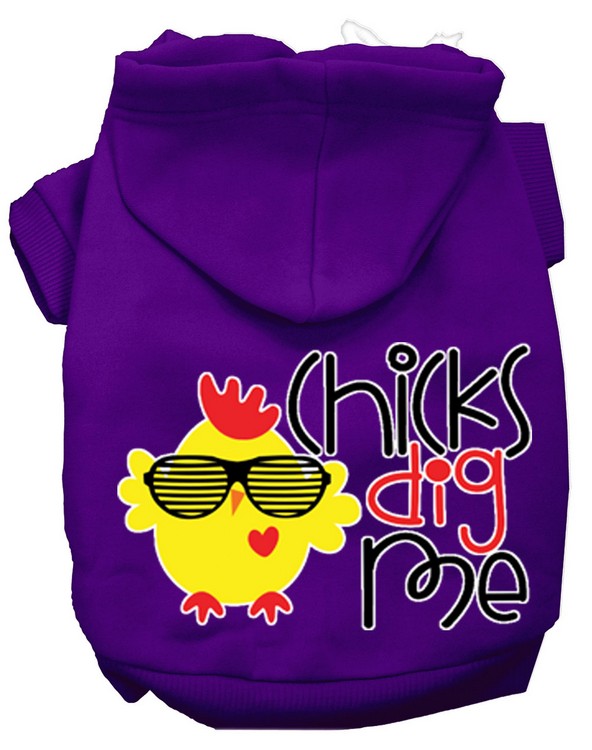 Chicks Dig Me Screen Print Dog Hoodie Purple S